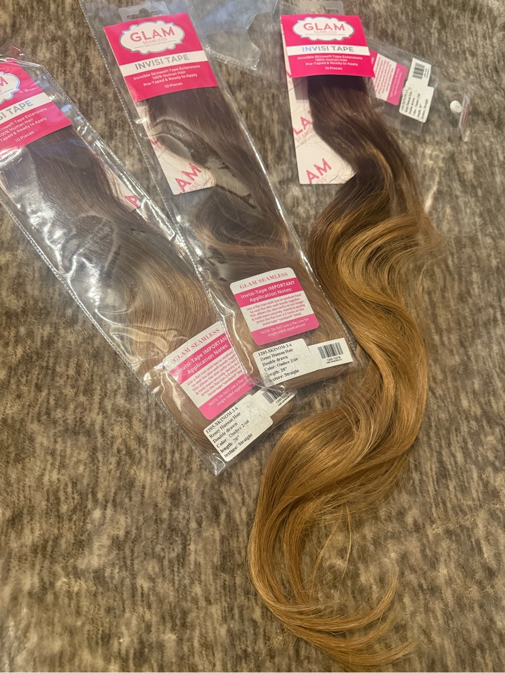 glam Invisit Tape Wavy Ombre Extensions - Brown to Honey Blonde